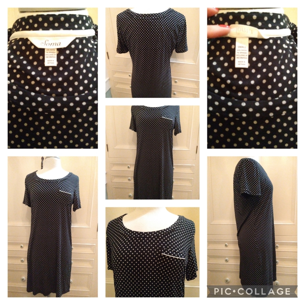 Soma Sz S Black & Gray 93% Rayon 7% Spandex Night Shirt